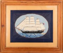 A woolwork depiction of a French three masted barquentine,