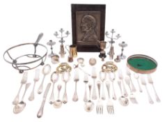 A mixed lot of silver, silver plated wares & other metal wares, to include a Dutch spoon (A/F),