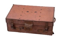 A leather steamer trunk,