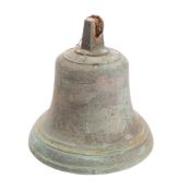 A Victorian bell-metal bell, late 19th century; with pierced lug finial above a ribbed top,