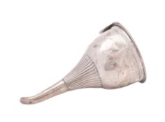 A George III silver wine funnel, with a part-fluted body and a chair-back tang, initialled,