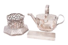 An Edwardian silver novelty jug, in the form of a watering can, by Hukin & Heath, London 1901,