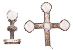 A late 19th/ early 20th century Continental silver and cameo cut glass altar cross,