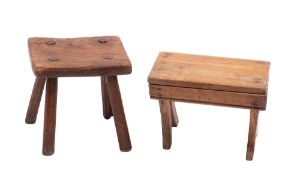 An elm and oak milking stool,