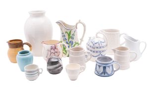 A mixed group of 19th century and later ceramics including, a moulded jug,