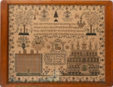 An early Victorian needlework sampler, the work of 'Mary Sutton, Aged 14 years,