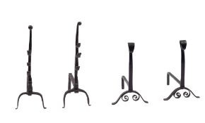 Two pairs of wrought iron fire dogs,