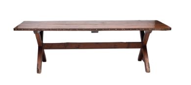 A substantial Victorian pine and copper edged preparation table,