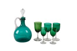 A 20th Century green glass decanter and