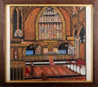John Slatten (20th Century) - 'The Sanctuary, Exeter Cathedral' - Watercolour gouache - Signed,