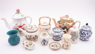 A mixed group of ceramics, primarily tea