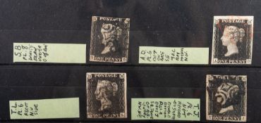 Great Britain. 1840 1d Blacks x 4 stated by vendor plates 6, including three with 4 margins.