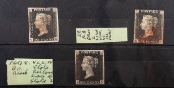 Great Britain. 1840 1d Blacks x 3 stated by vendor plates 8, including 4 margins.