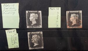 Great Britain. 1840 1d Blacks x 3 stated by vendor plates 10, including 4 margins.