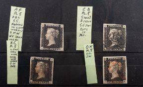 Great Britain. 1840 1d Blacks x 4 stated by vendor plates 5, including two with four margins.
