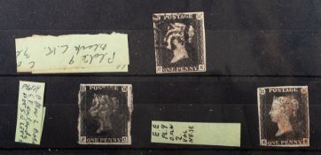 Great Britain. 1840 1d Blacks x 3 stated by vendor plates 9, including 4 margin.