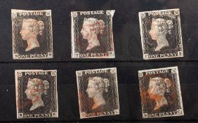 Great Britain. 1840 1d Blacks x 6 un-plated.