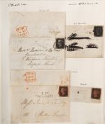 Great Britain. 1840 1d Blacks x 4 on various pieces / part covers, including 4 margins.