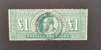 Great Britain. 1902 De la Rue King Edward VII £1 dull blue-green, very fine used CDS, SG 266 (M55).