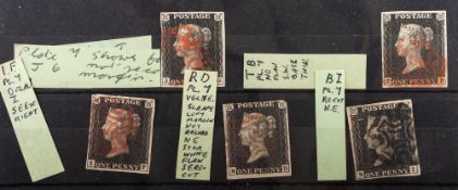 Great Britian. 1840 1d Blacks x 5, stated by vendor plates 7, including three with 4 margins.