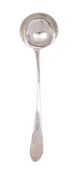 A George III Scottish Celtic Point soup ladle, by David Marshall, Edinburgh 1786; 14.5