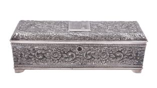 A three-piece silver plated tea set, circular form, with bead borders,