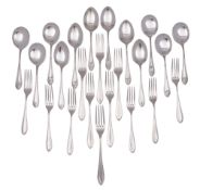An Elizabeth II part canteen of Sandringham pattern silver flatware, to include six table forks,