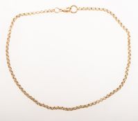 An ankle chain, of belcher links with lobster catch, jump ring UK import mark 375,