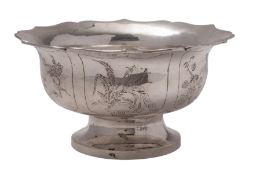 A 20th century Chinese silver rose bowl, of shaped circular outline,