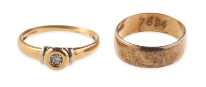 Two gold rings of varied design, including a modern 18ct bi-colour gold ring,