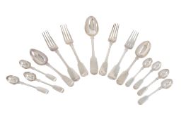 Fiddle pattern silver flatware, comprising of a tablespoon, 2 dessert spoons,