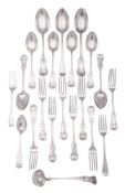 19th century Scottish silver flatware, Glasgow, to include three tablespoons, six dessert spoons,