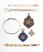 A small mixed collection of jewellery, including a christening bangle, marked 'ster silver', 4.