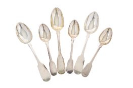 A small group of silver flatware, Two Fiddle pattern dessert spoons,