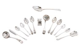 A small group of miscellaneous silver flatware, to include a tablespoon, 8 teaspoons,