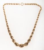 A rope twist chain, of graduated rope twist & polished links, UK hallmark 375 to jump rings,