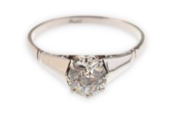 A diamond solitaire ring, eight claw set with an old European-cut diamond, diamond approx. 0.