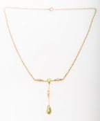 An antique peridot and seed pearl necklace, of Art Nouveau style,