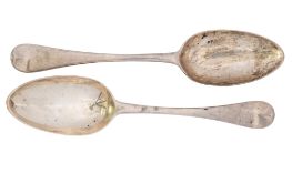 A pair of George II silver tablespoons, Hanoverian pattern,