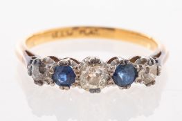 A diamond and sapphire five stone ring,