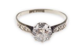 An antique diamond ring, claw set to the centre with an old-European cut diamond, diamond approx. 1.