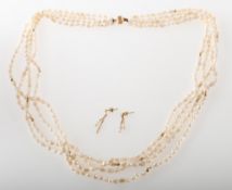 A 'rice krispie' pearl necklace and drop earrings,