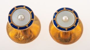 A boxed set of two dress studs, each circular form dress stud set with mother of pearl,