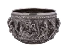 A late 19th/ early 20th century Burmese silver rice bowl, circular form,
