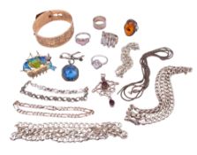 Various silver & other jewellery, the silver to include two curb-link chains, a curb-link bracelet,