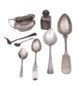 A mixed lot of various silver, to include a German tablespoon, a Dutch spoon, a Scottish teaspoon,