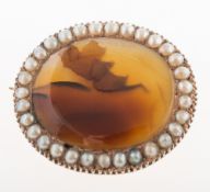 A Victorian agate and seed pearl brooch,