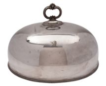 Two silver plated meat dish covers, both with bead borders and ornate handles,