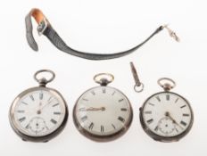 Three silver pocket watches to include Leah, London a silver pocket watch