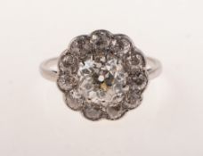 An attractive antique diamond flower cluster ring,